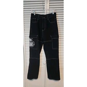 Romwe Skull "I'm Dead Inside" Black Denim Wide Leg Jeans Sz L 25x29